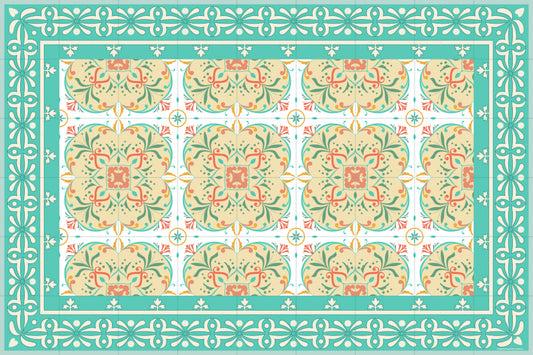 Kitchen Mat 2x3' - Aquamarine / Rose Tile